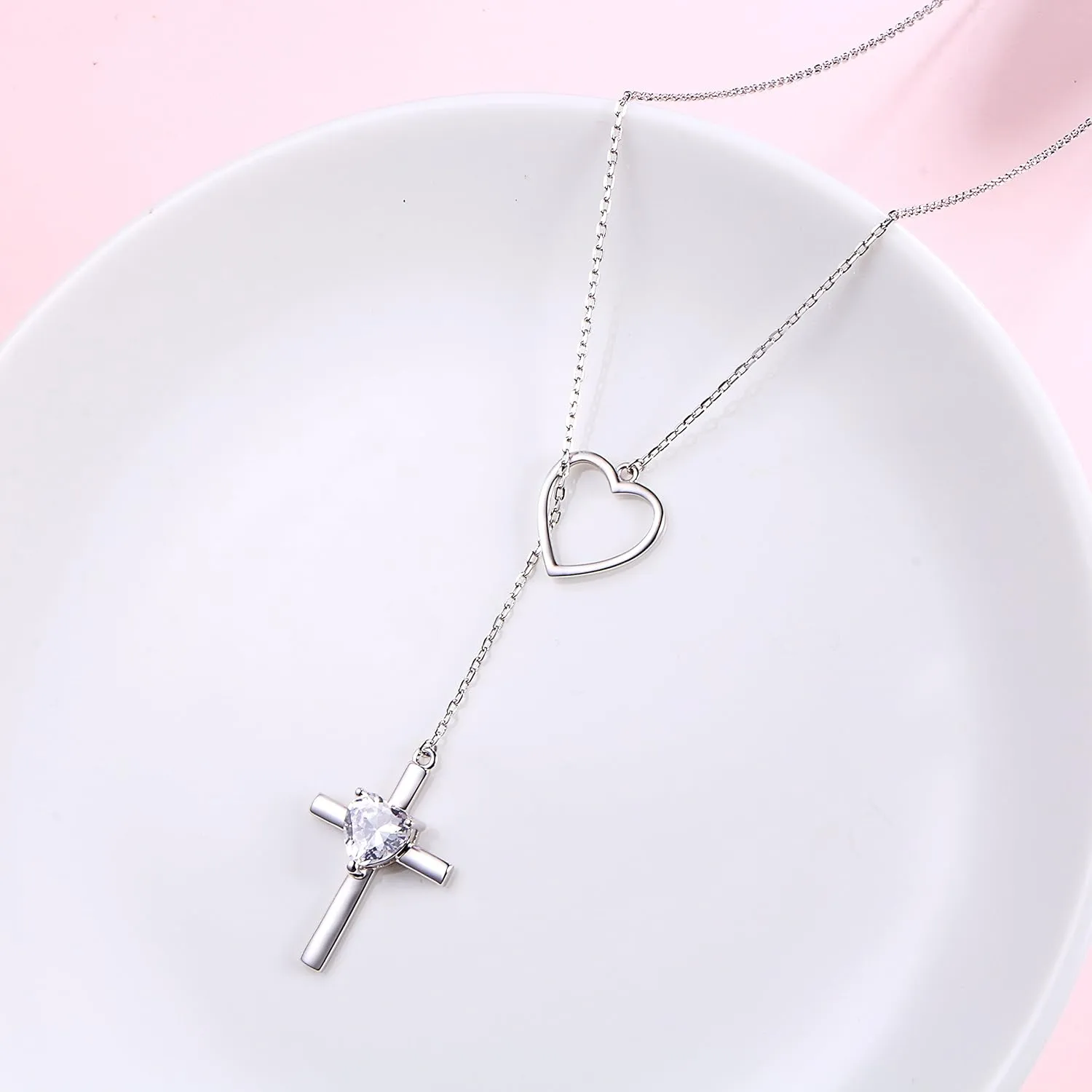 Cross Necklace 925 Sterling Silver Infinity Love of God Heart Cross Pendant Necklace Christian Gift for Women