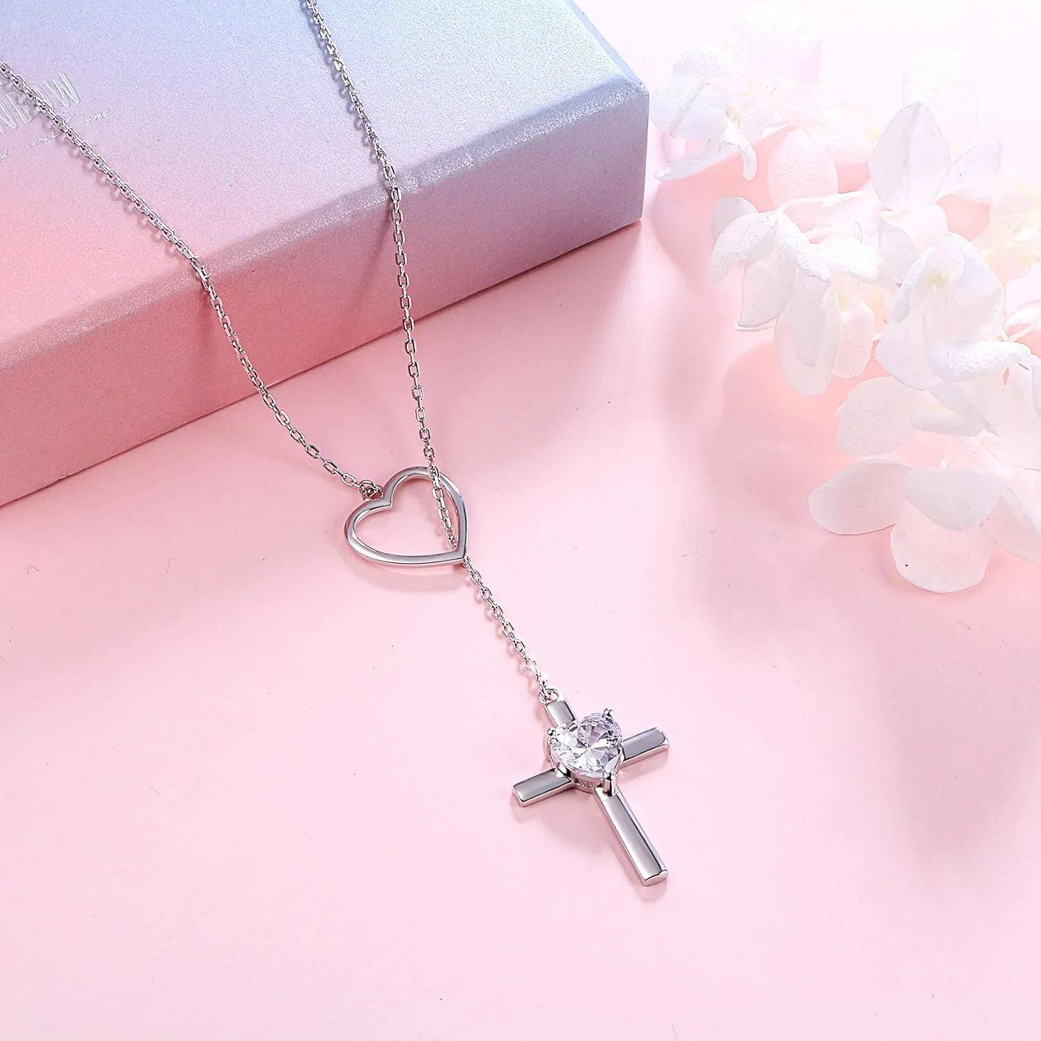 Cross Necklace 925 Sterling Silver Infinity Love of God Heart Cross Pendant Necklace Christian Gift for Women