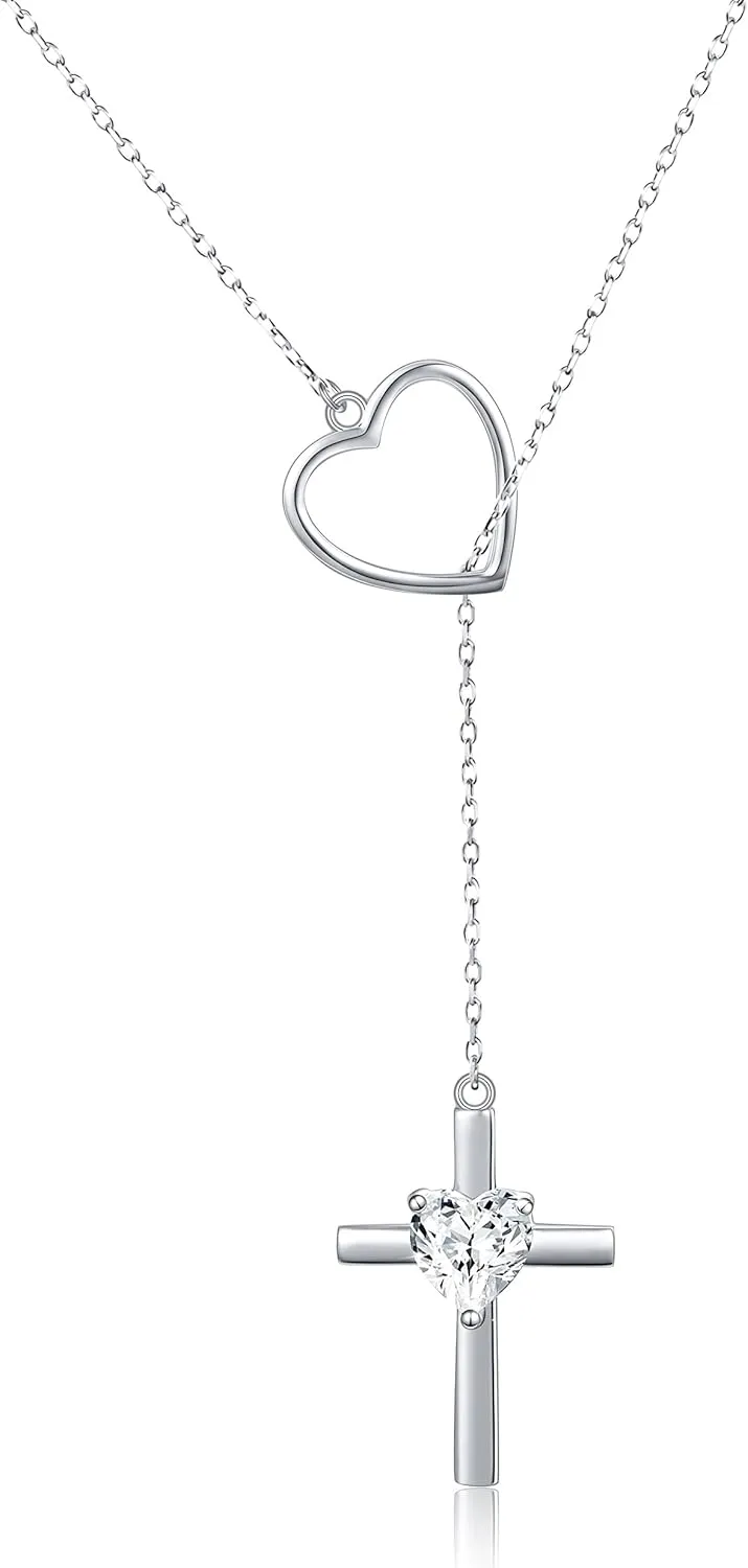 Cross Necklace 925 Sterling Silver Infinity Love of God Heart Cross Pendant Necklace Christian Gift for Women