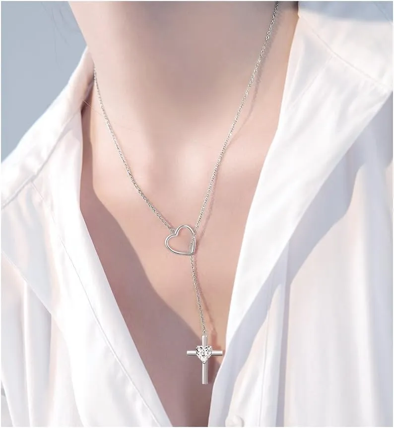 Cross Necklace 925 Sterling Silver Infinity Love of God Heart Cross Pendant Necklace Christian Gift for Women