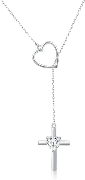 Cross Necklace 925 Sterling Silver Infinity Love of God Heart Cross Pendant Necklace Christian Gift for Women
