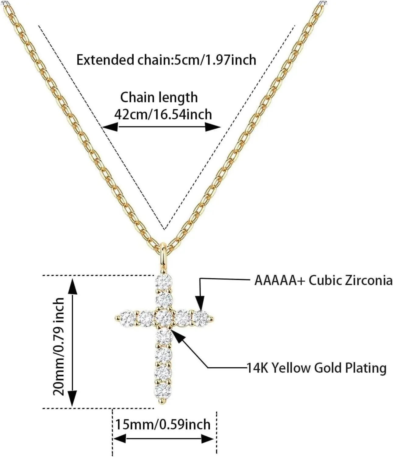 Cross Necklace for Women, Dainty Gold Necklace for Women, Gold Cross Necklaces for Women Trendy, Double Cross Necklace for Women, Charm Necklace with Cross Pendant