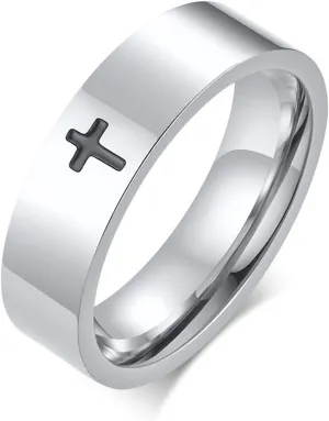 Cross Rings for Men, 18K Gold Plated Mens Rings Stainless Steel Silver Lord Prayer Jesus Christian Black Pinky Ring, Ring Size 5 to 13
