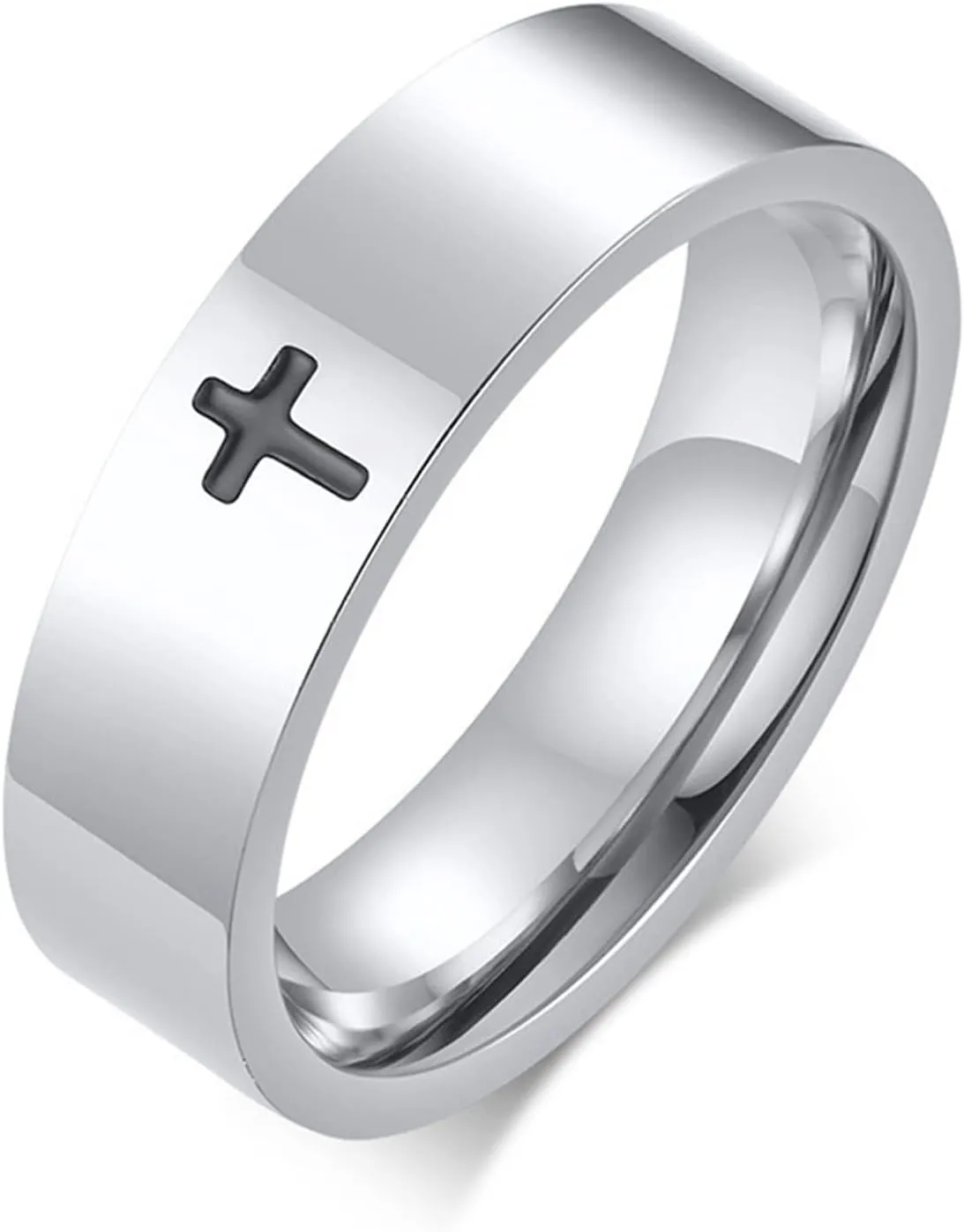 Cross Rings for Men, 18K Gold Plated Mens Rings Stainless Steel Silver Lord Prayer Jesus Christian Black Pinky Ring, Ring Size 5 to 13