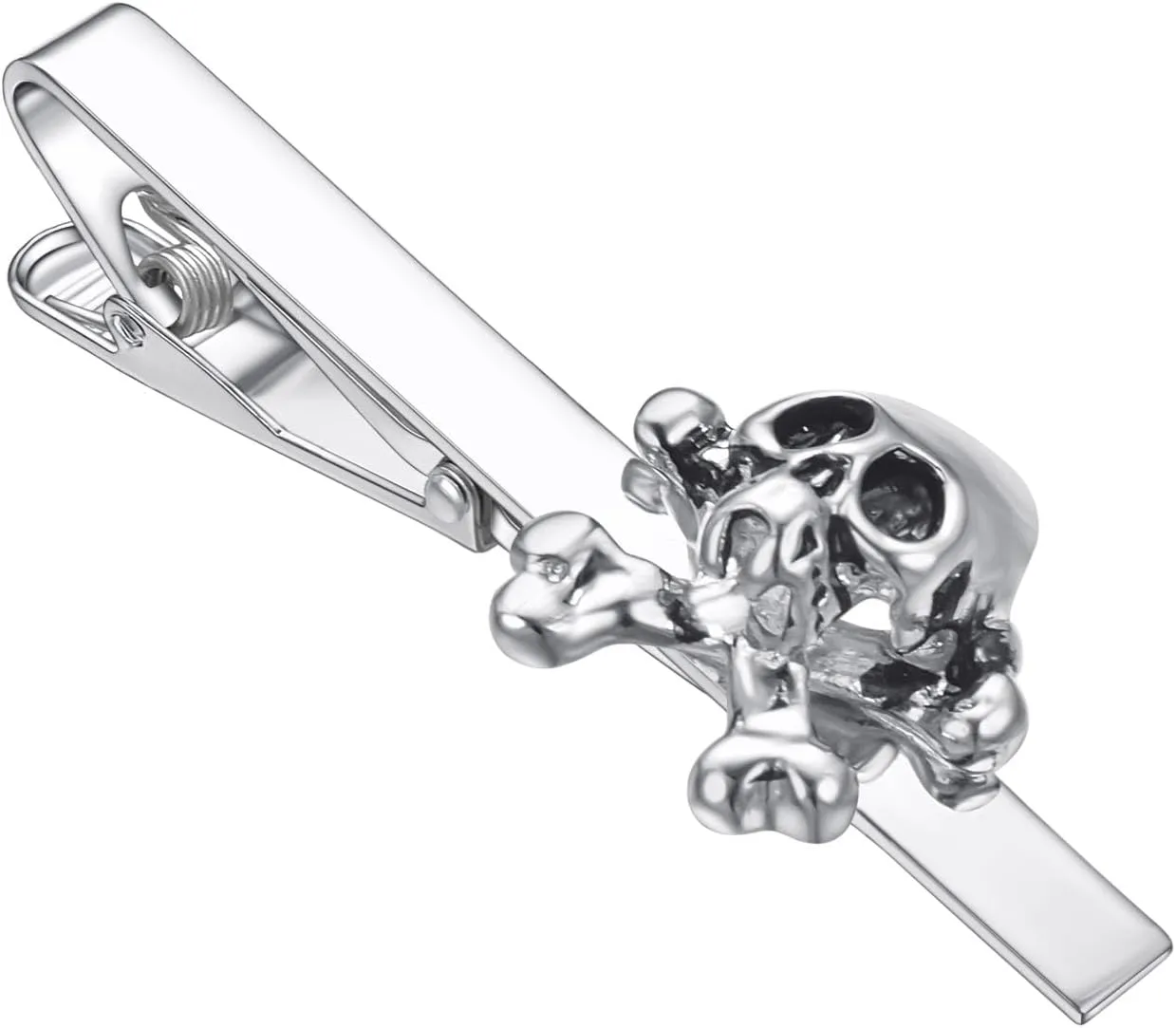 Cross Skull Tie Clips for Men Unique Silver 2.2 Inch Tie Bar Clip Business Wedding Personalized Jewelry