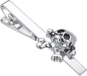 Cross Skull Tie Clips for Men Unique Silver 2.2 Inch Tie Bar Clip Business Wedding Personalized Jewelry