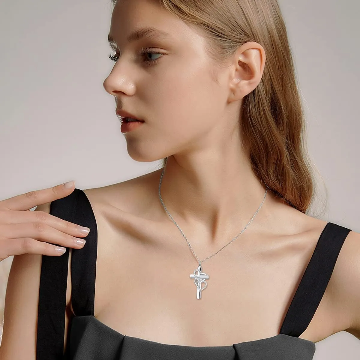 Cross Urn Necklace for Ashes 925 Sterling Silver Cross Birthstone/Birth Flower Cremation Necklaces Custom Personalized Name Memorial Keepsake Cross Jewelry Pendant for Women Men