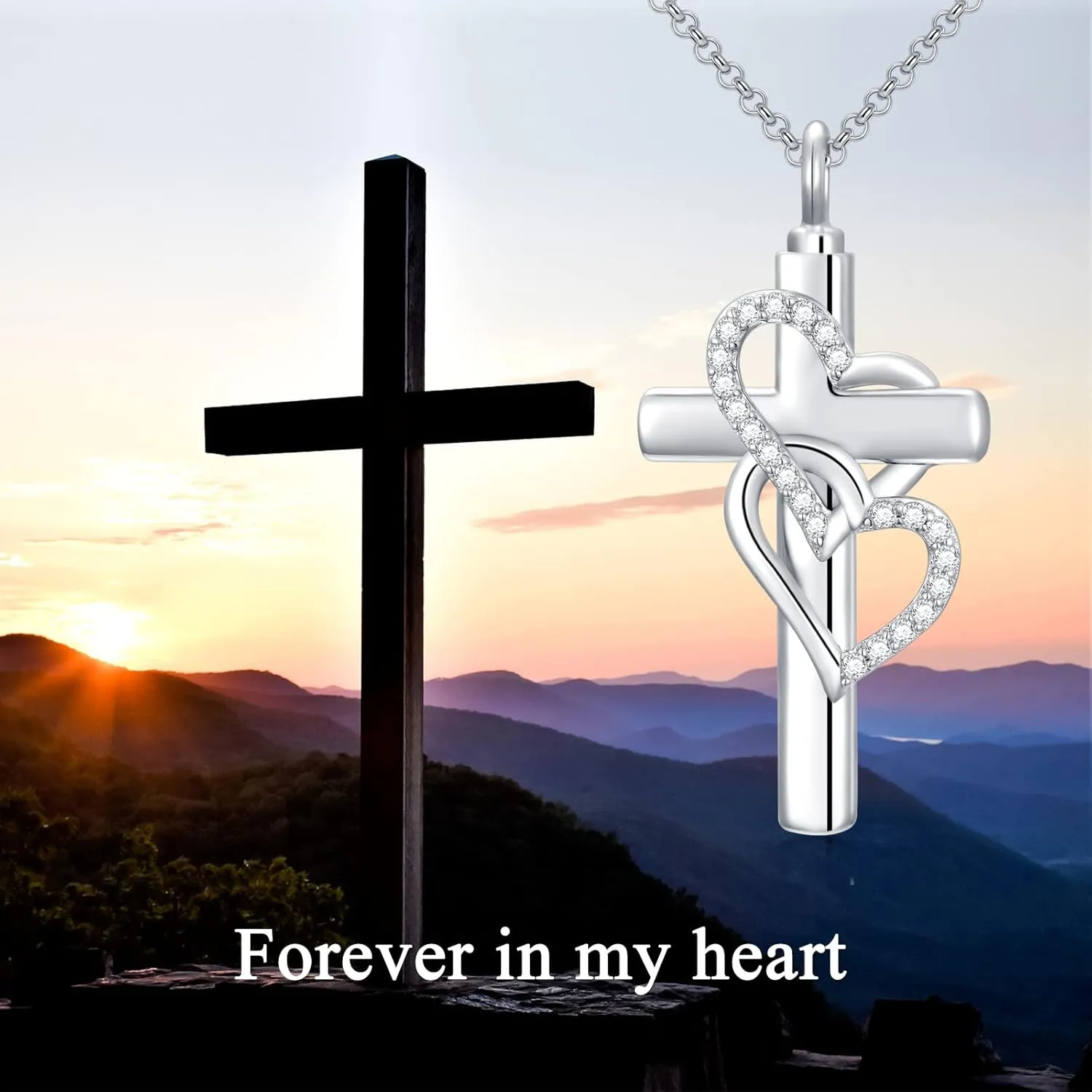 Cross Urn Necklace for Ashes 925 Sterling Silver Cross Birthstone/Birth Flower Cremation Necklaces Custom Personalized Name Memorial Keepsake Cross Jewelry Pendant for Women Men