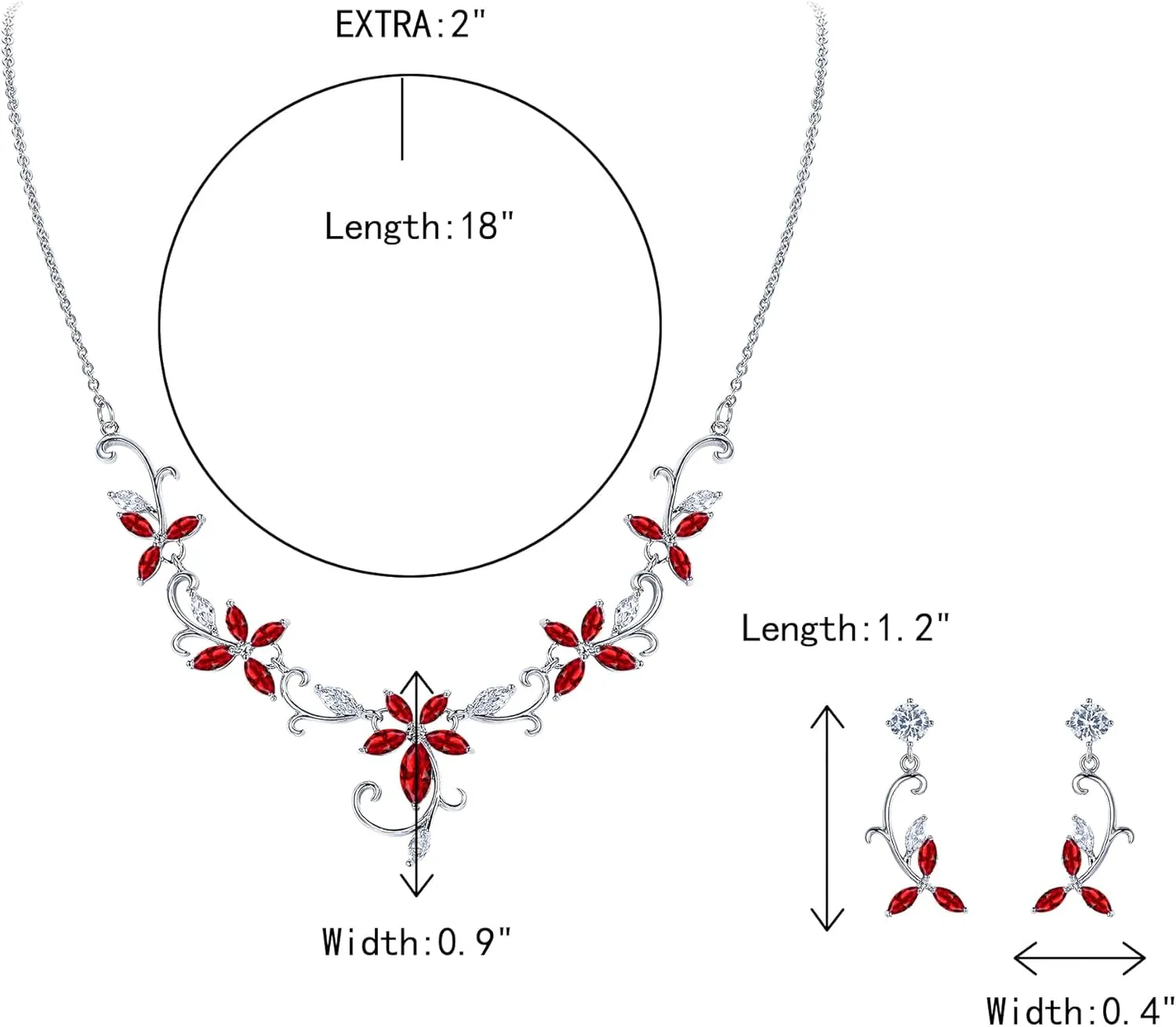 Crysdue Flower Leaf Wedding Jewelry Set for Bridal Bridemaid, Cubic Zirconia Teardrop Elegant Silver/14K/Rose Gold Plated Vine Necklace Dangle Earrings for Prom Party