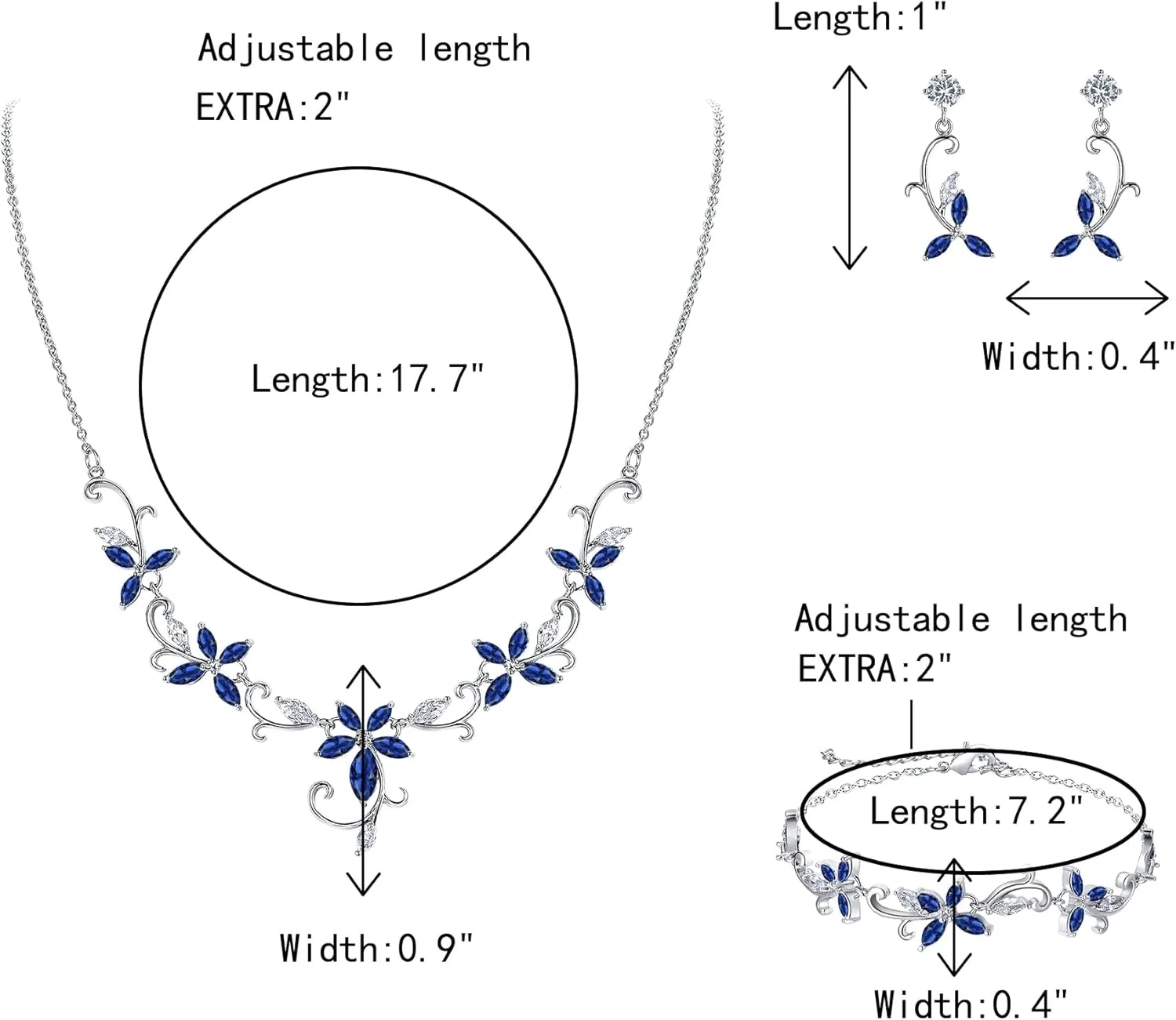 Crysdue Flower Leaf Wedding Jewelry Set for Bridal Bridemaid, Cubic Zirconia Teardrop Elegant Silver/14K/Rose Gold Plated Vine Necklace Dangle Earrings for Prom Party