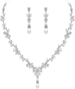 Crysdue Wedding Jewelry Set for Women, Floral Leaf Vine Teardrop Necklace Dangle Earrings Bracelet and Hair Comb, Cubic Zirconia Elegant Party Prom Jewellery for Bridal Bridesmaid