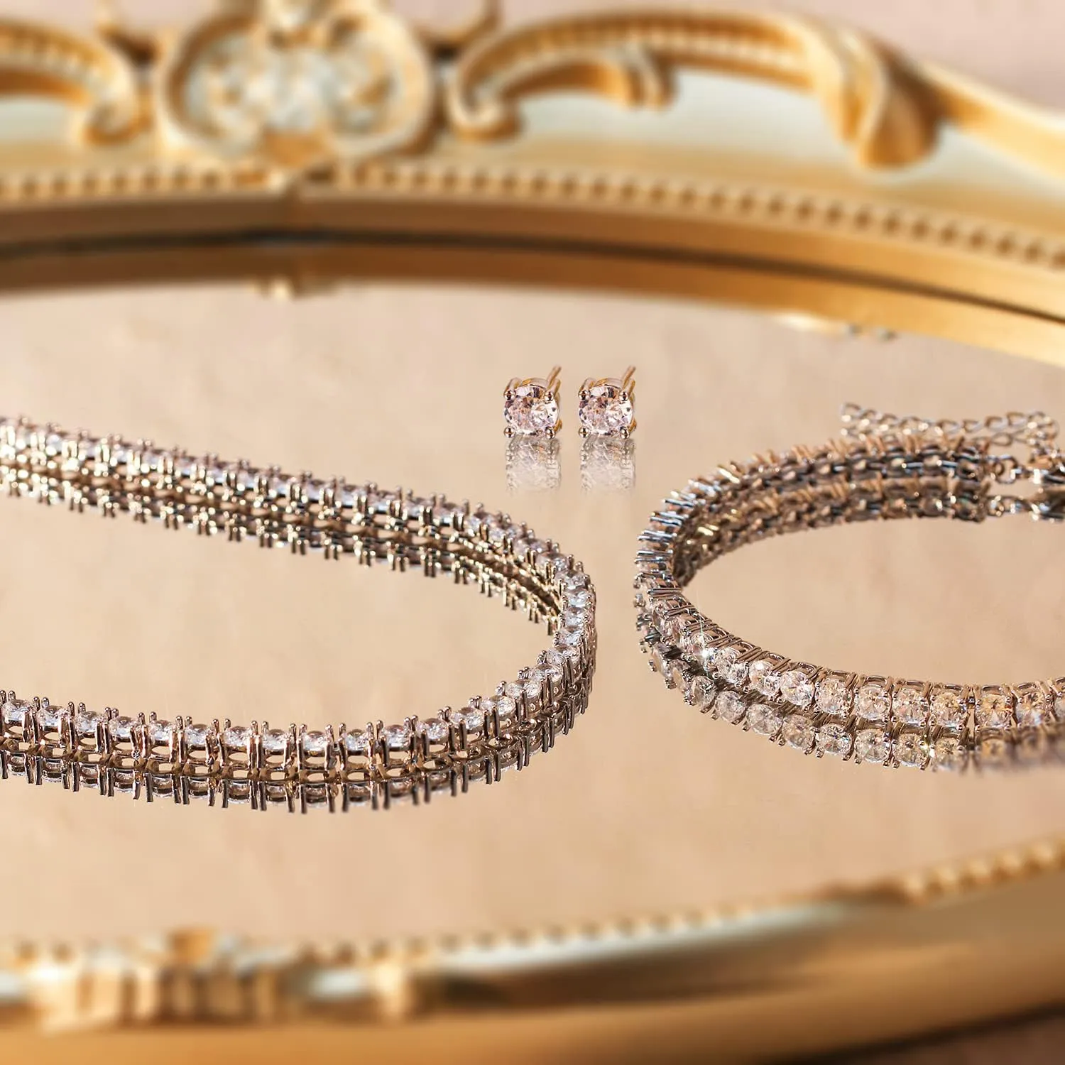 Crysdue Wedding Jewelry Set for Women, Floral Leaf Vine Teardrop Necklace Dangle Earrings Bracelet and Hair Comb, Cubic Zirconia Elegant Party Prom Jewellery for Bridal Bridesmaid