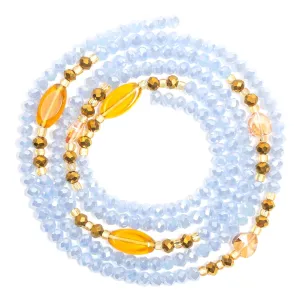 Crystal Waist Beads, Luxury Wasit Beads, Tie On Waist Beads, Waist Beads, Waistbeads for weightloss, weightloss tracker, Belly beads, belly chain, Handmade waistbeads 45" Long (Blue)