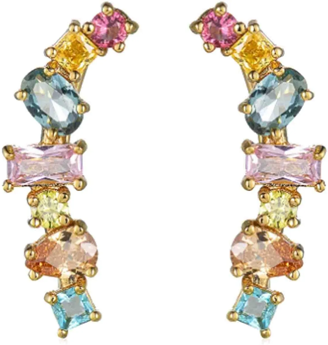 Crystal Zircon Ear Cuff Earrings for Women Cute Color Cubic Zirconia Climber Crawler Wraps Earring Fashion Jewelry Jacket for Women Gold Silver Plated