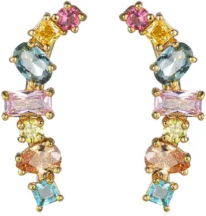 Crystal Zircon Ear Cuff Earrings for Women Cute Color Cubic Zirconia Climber Crawler Wraps Earring Fashion Jewelry Jacket for Women Gold Silver Plated