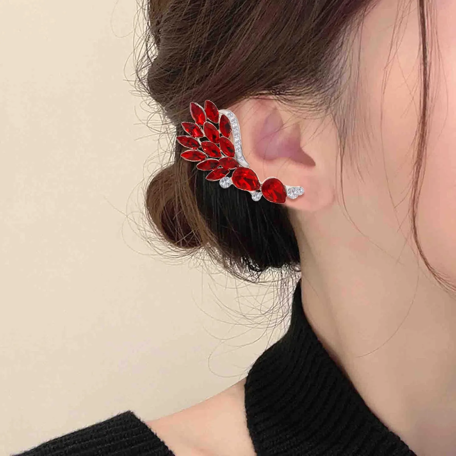 Crystal Zircon Leaf Climbers Crawler Earrings Cute Rhinestone Ear Cuff Wrap Clip Stud Earring Climber Top Ear Clip Fashion Jewelry Jacket for Women Gold Silver Plated