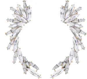 Crystal Zircon Leaf Climbers Crawler Earrings Cute Rhinestone Ear Cuff Wrap Clip Stud Earring Climber Top Ear Clip Fashion Jewelry Jacket for Women Gold Silver Plated