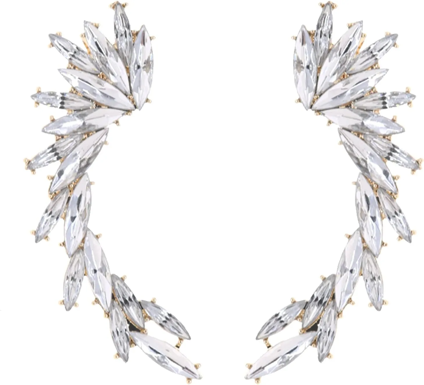 Crystal Zircon Leaf Climbers Crawler Earrings Cute Rhinestone Ear Cuff Wrap Clip Stud Earring Climber Top Ear Clip Fashion Jewelry Jacket for Women Gold Silver Plated