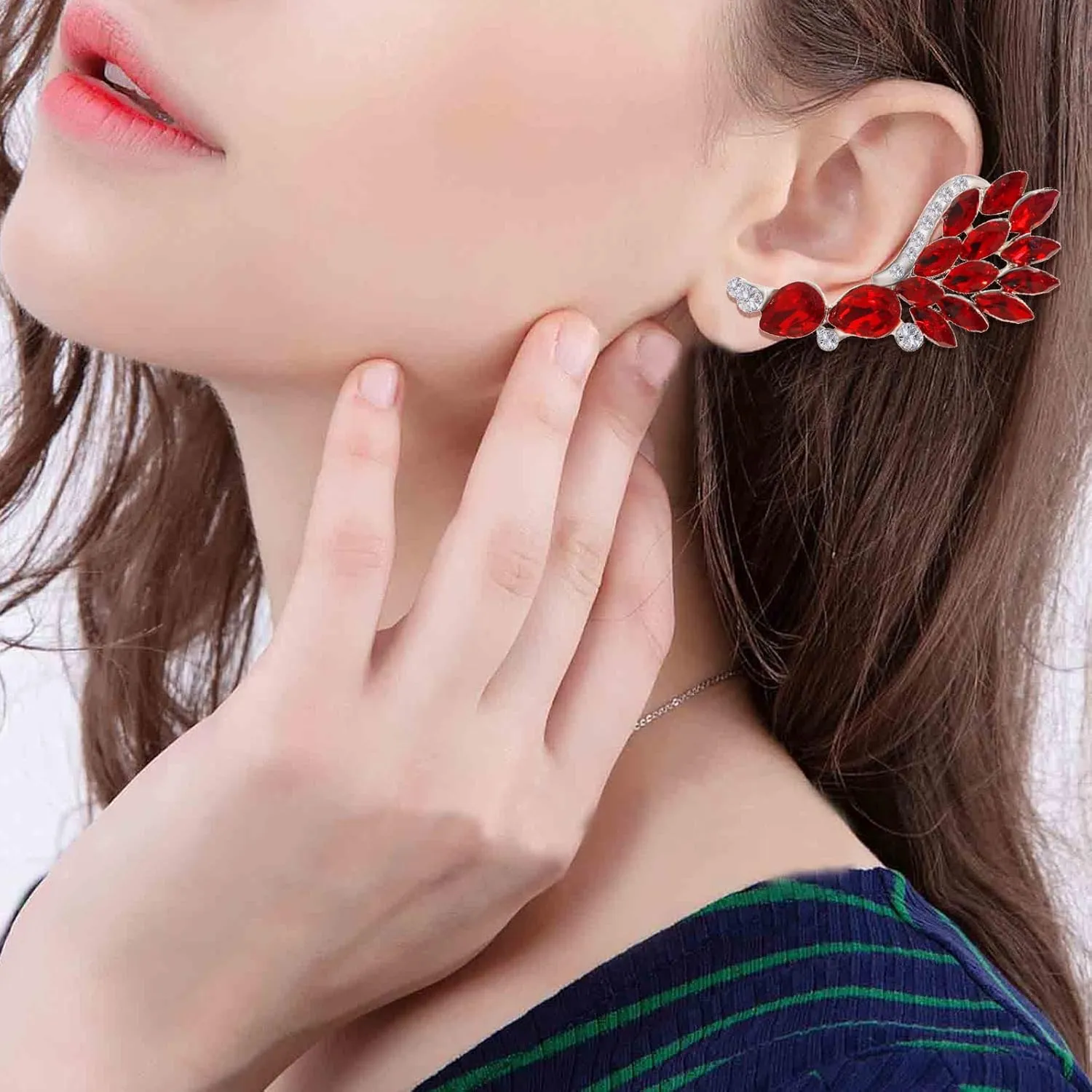 Crystal Zircon Leaf Climbers Crawler Earrings Cute Rhinestone Ear Cuff Wrap Clip Stud Earring Climber Top Ear Clip Fashion Jewelry Jacket for Women Gold Silver Plated