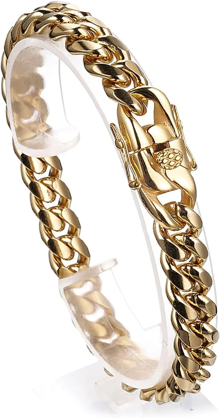 Cuban Link Chain for Men 18K Gold Plated 12mm Stainless Steel Miami Cuban Link Chain 18/20/22/24 Inch Silver Chain Necklace - with Gift Box