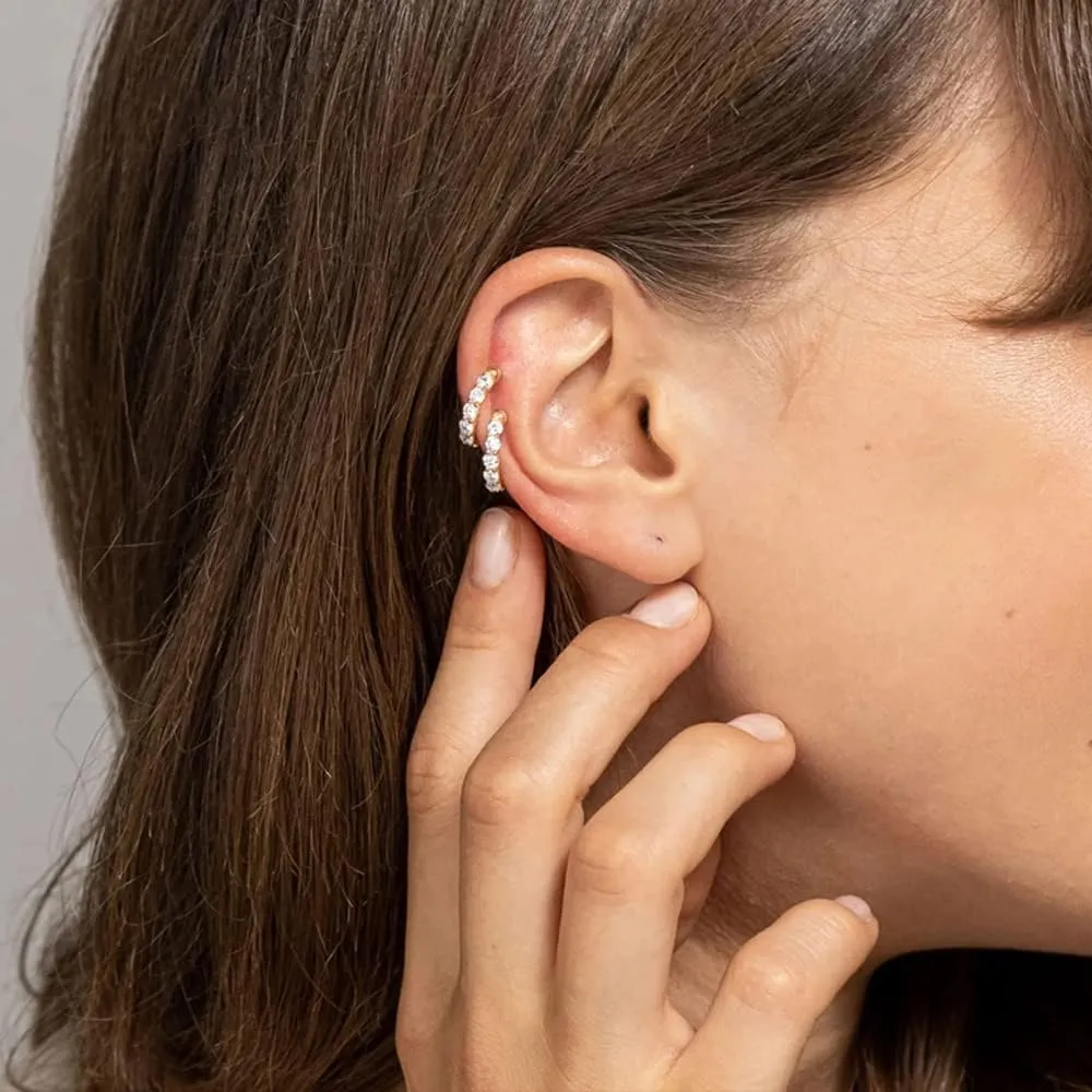 Cubic Zirconia Ear Cuffs Wrap Earrings for Women Girls 925 Sterling Silver Shiny Crystal Cartilage Earrings Fake Huggie Hoops Studs Helix Conch Earrings Non Piercing Clip On Dainty Ear Jewelry Gifts