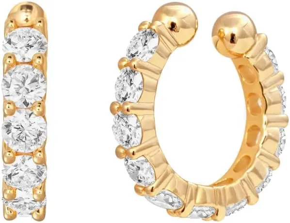 Cubic Zirconia Ear Cuffs Wrap Earrings for Women Girls 925 Sterling Silver Shiny Crystal Cartilage Earrings Fake Huggie Hoops Studs Helix Conch Earrings Non Piercing Clip On Dainty Ear Jewelry Gifts