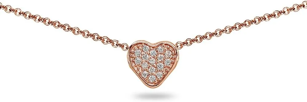 Cubic Zirconia Heart Pave Choker Layering Necklace for Women - Gold