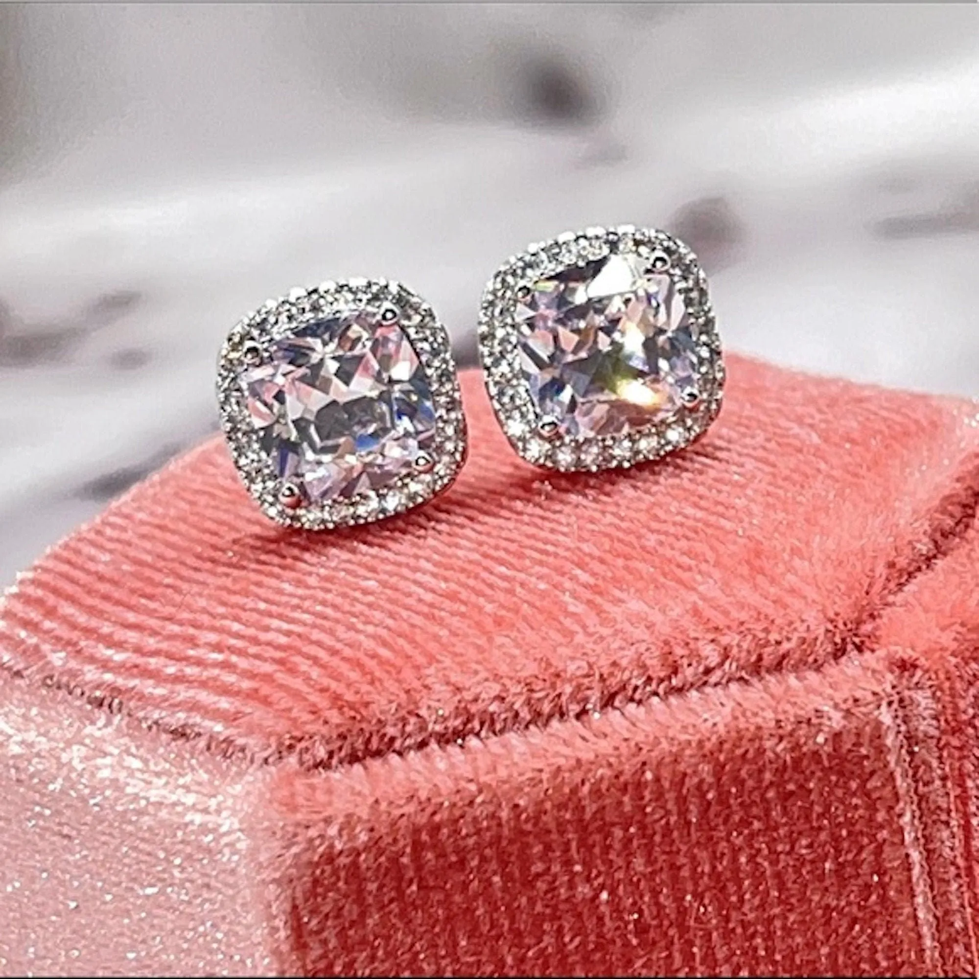 Cubic Zirconia Stud Earrings | 2 Ctw Diamond CZ Cushion Cut Halo Studs | Wedding Bridal Earrings & Bridesmaid Gifts
