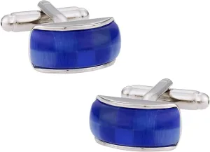 Cuff-Daddy Classy 2-Tone Blue & Silver Catseye-Style Cufflinks 2 with Presentation Box