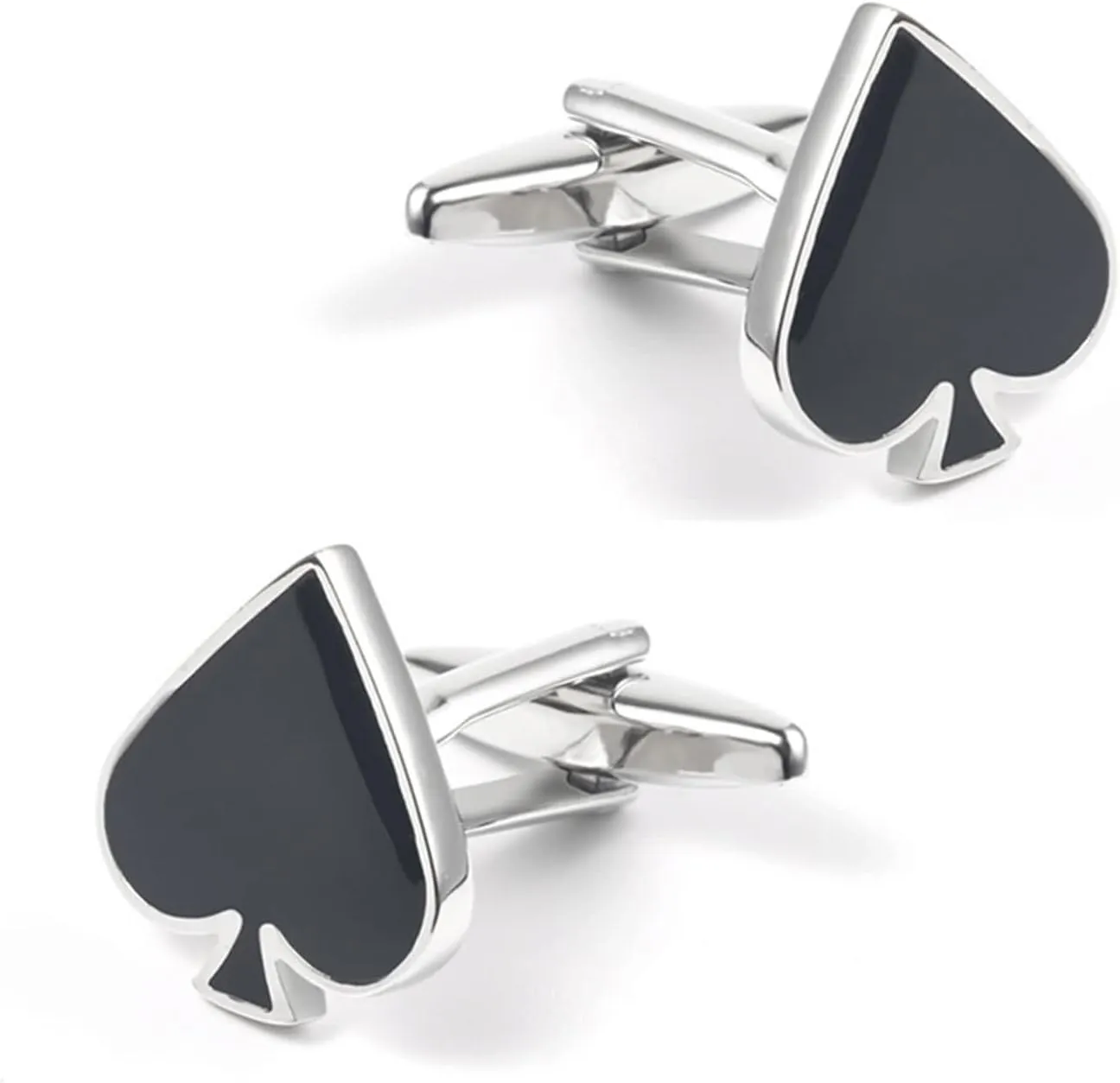 Cuff Links Mens Silver, Cufflinks Unique Spades Suit Tuxedo Dress Shirt Accessories Women Jewelry Black for Wedding