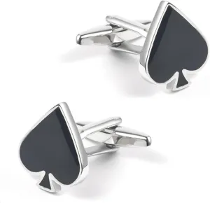 Cuff Links Mens Silver, Cufflinks Unique Spades Suit Tuxedo Dress Shirt Accessories Women Jewelry Black for Wedding
