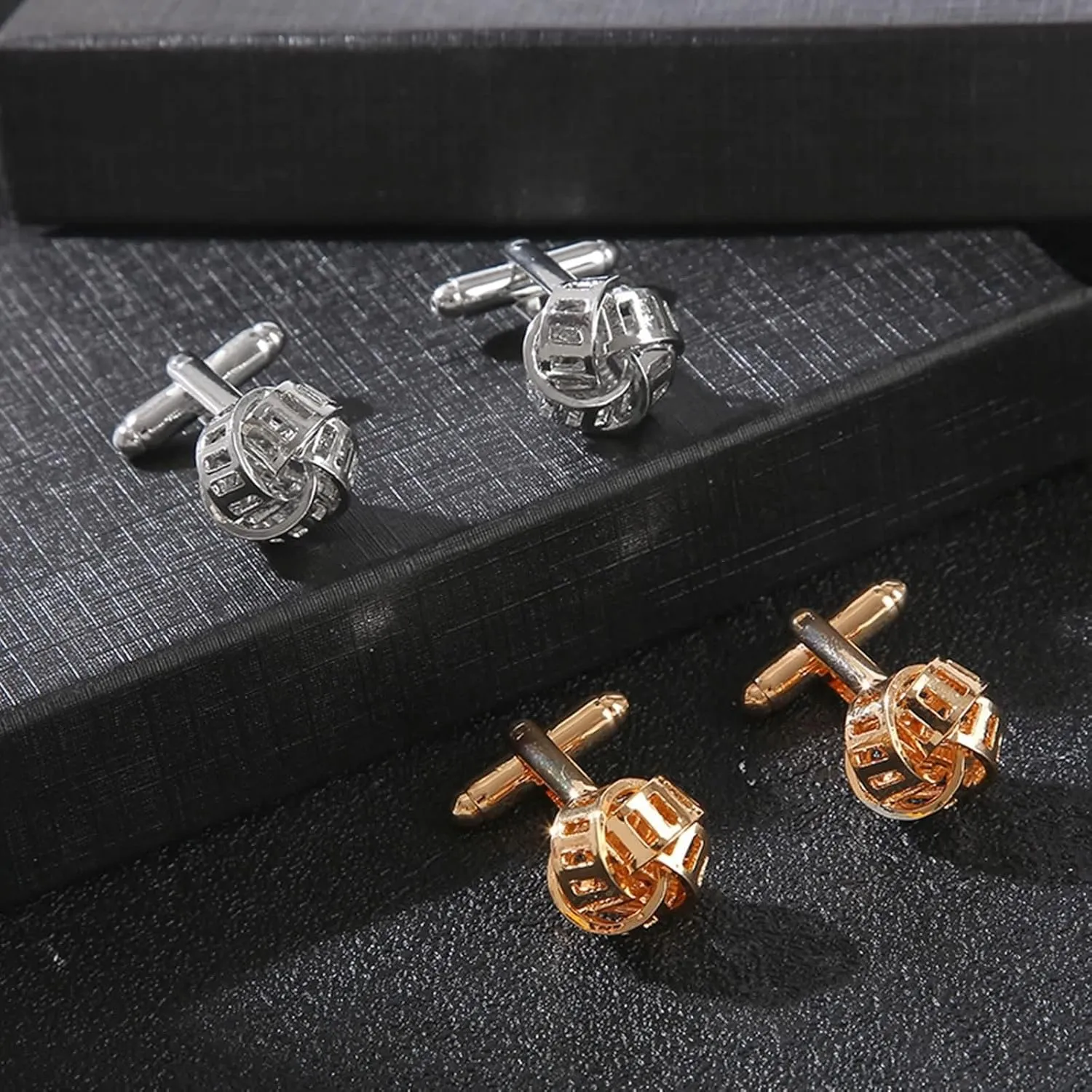 Cufflinks for Men Unique, Cuff Link Wedding Knot Jewelry Silver/Gold for Dress Shirt Tuxedo with Gift Box