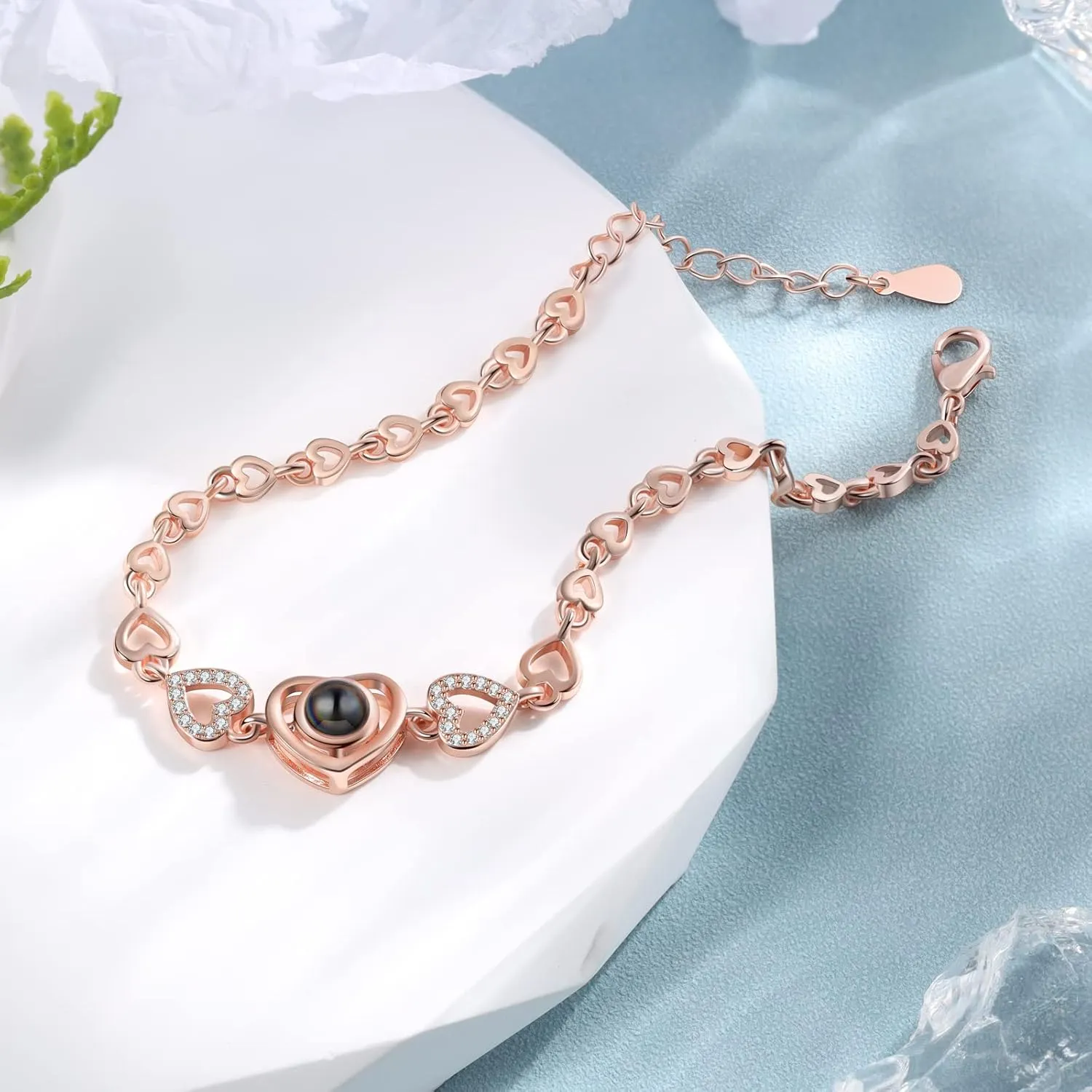 Custom Bracelet with Picture inside Personalized Projection Bracelets with Photos, Picture Bracelet Personalized Photo Memorial Bracelet for Women Couples Girlfriend Mom