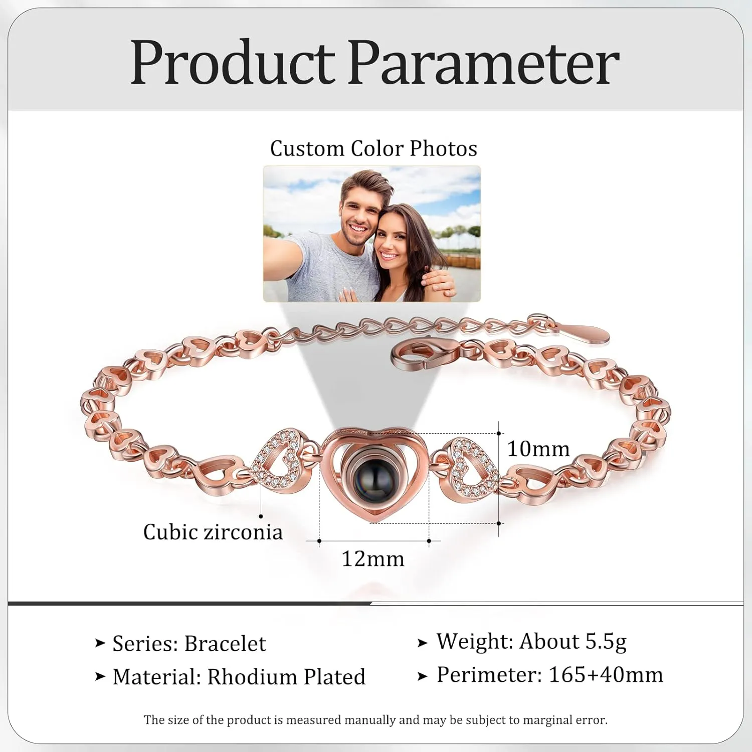 Custom Bracelet with Picture inside Personalized Projection Bracelets with Photos, Picture Bracelet Personalized Photo Memorial Bracelet for Women Couples Girlfriend Mom
