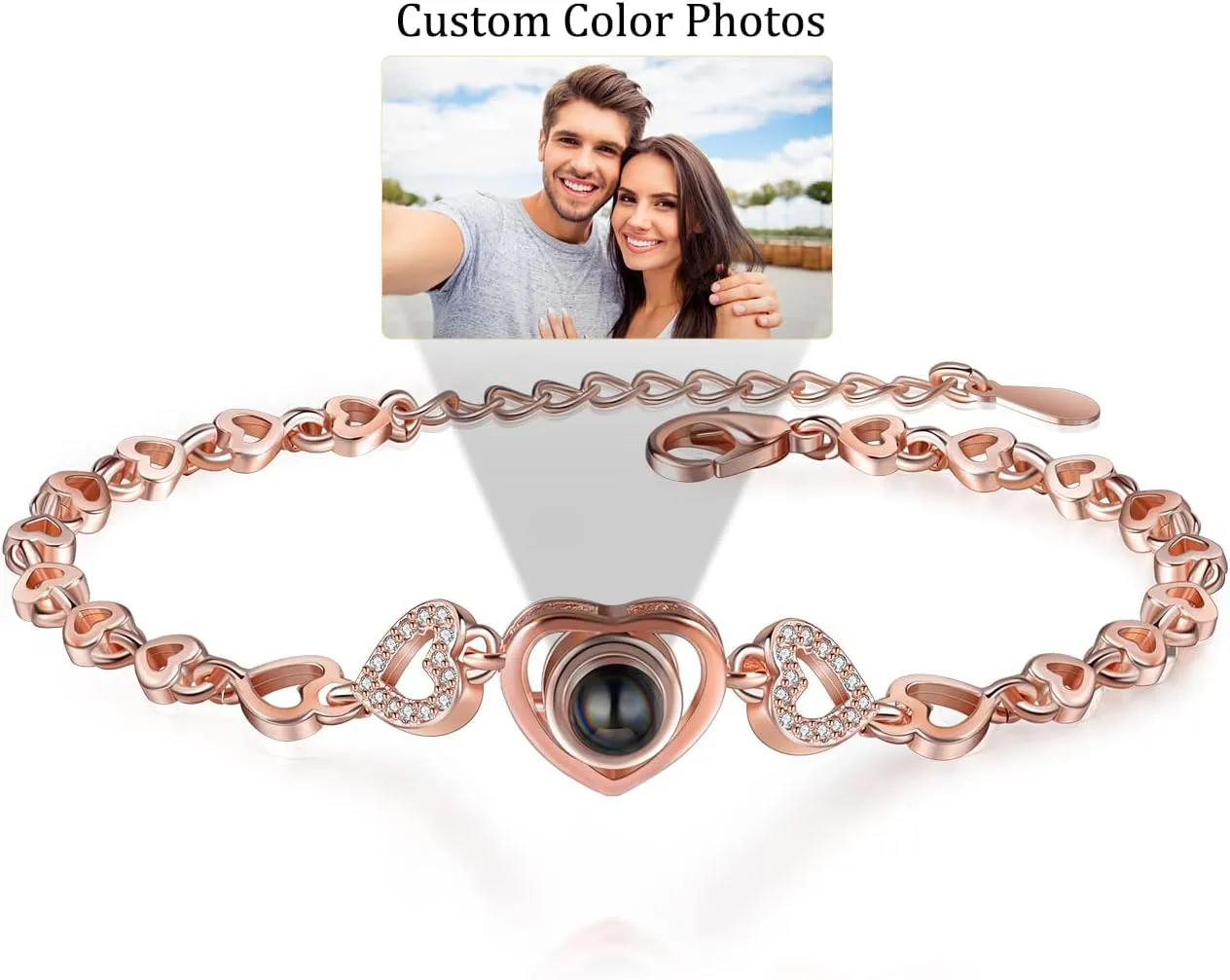 Custom Bracelet with Picture inside Personalized Projection Bracelets with Photos, Picture Bracelet Personalized Photo Memorial Bracelet for Women Couples Girlfriend Mom