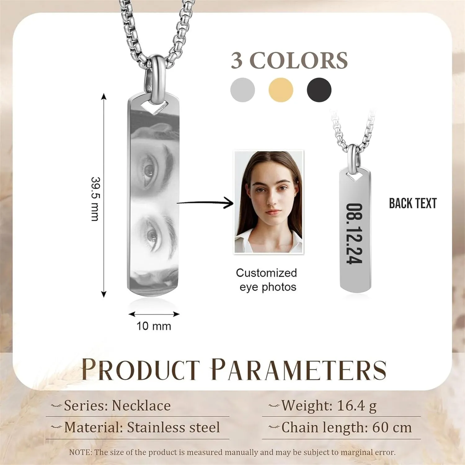 Custom Chain for Men Women with Eyes Picture Necklace Personalized Photo Pendant Necklace Unique Jewelry Gifts for Him Her