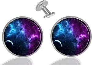 Custom Classic Jewelry Tuxedo Shirt Sliver Cufflinks Men's Unique Business Wedding Gifts Blue Purple Galaxy Space