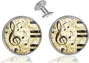 Custom Classic Jewelry Tuxedo Shirt Sliver Cufflinks Men's Unique Business Wedding Gifts (Piano with Treble Clef)