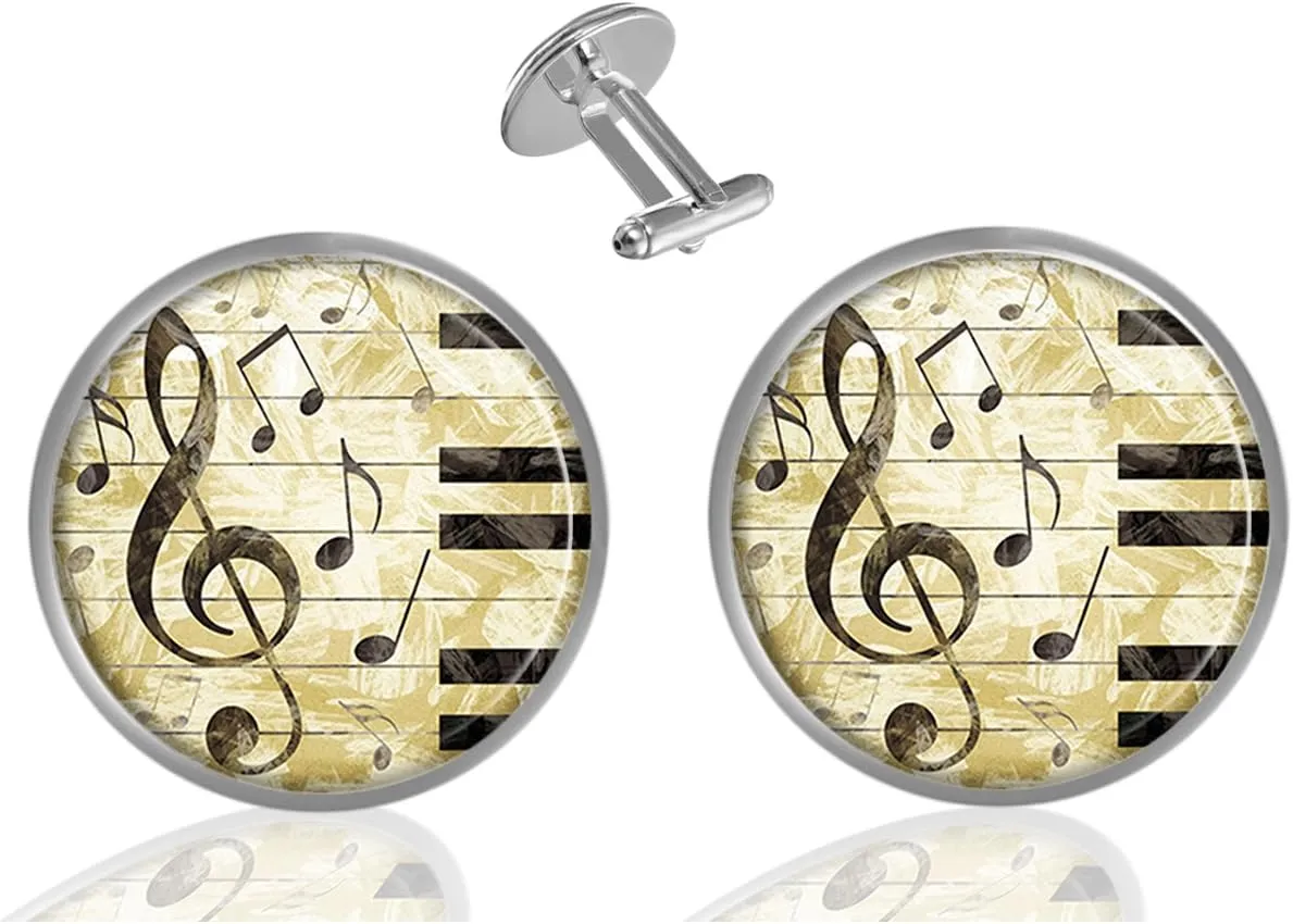 Custom Classic Jewelry Tuxedo Shirt Sliver Cufflinks Men's Unique Business Wedding Gifts (Piano with Treble Clef)