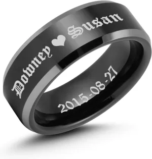 Custom Rings for Men Engraved Tungsten Wedding Band, 6MM/8MM Black Silver Red, Anniversary Promise Rings for Husband, Personalized Jewelry Engagement Gift