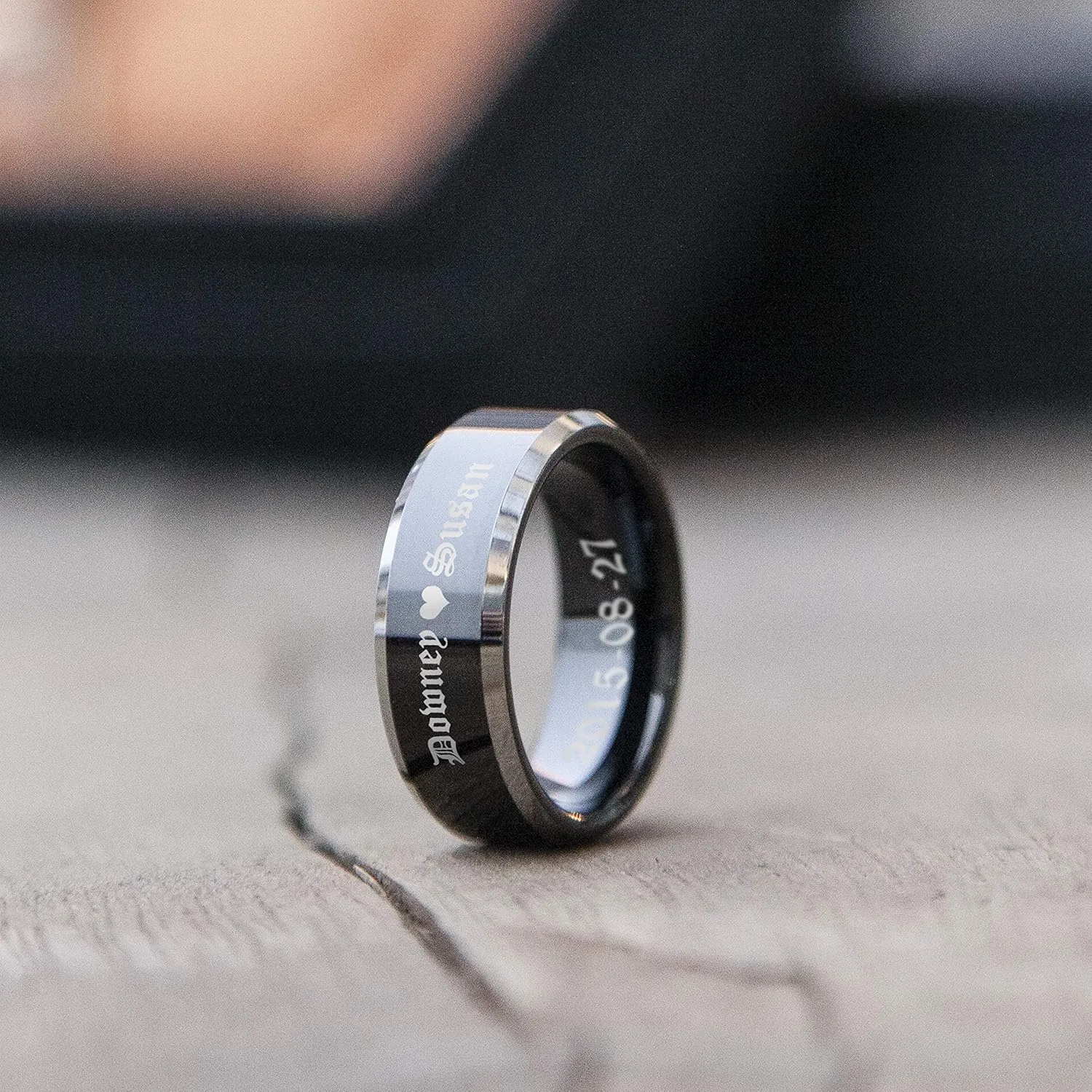 Custom Rings for Men Engraved Tungsten Wedding Band, 6MM/8MM Black Silver Red, Anniversary Promise Rings for Husband, Personalized Jewelry Engagement Gift