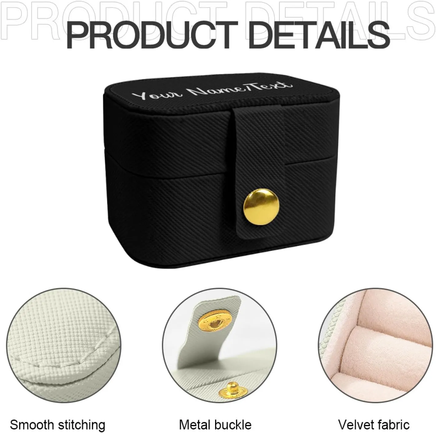 Customized Jewelry Box Gifts for Women Custom Jewelry Travel Case Design Your Own Photo Text Name Personalized Jewelry Organizer Boxs for Valentines Birthday, Black, 2.56 * 1.53 * 1.85in