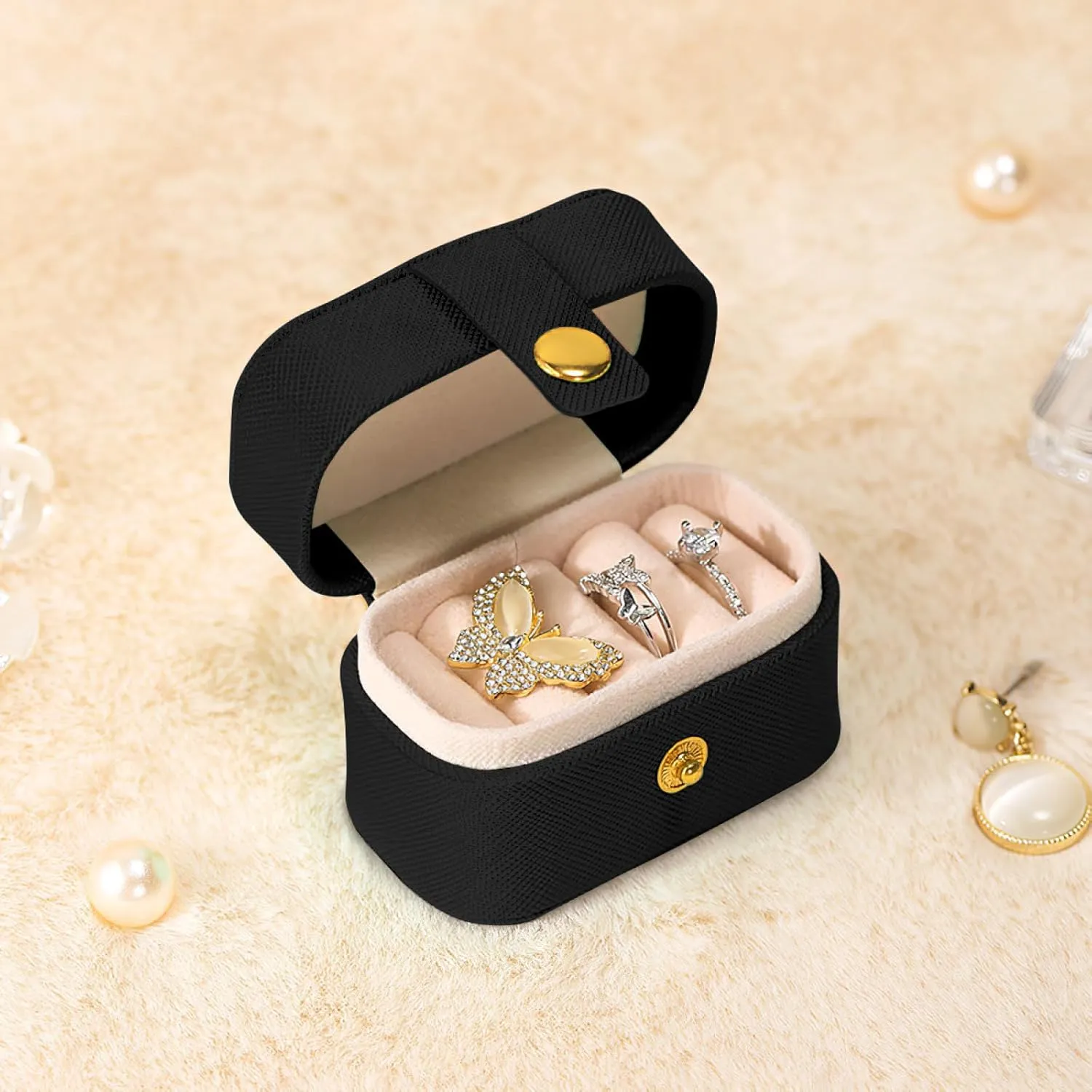 Customized Jewelry Box Gifts for Women Custom Jewelry Travel Case Design Your Own Photo Text Name Personalized Jewelry Organizer Boxs for Valentines Birthday, Black, 2.56 * 1.53 * 1.85in
