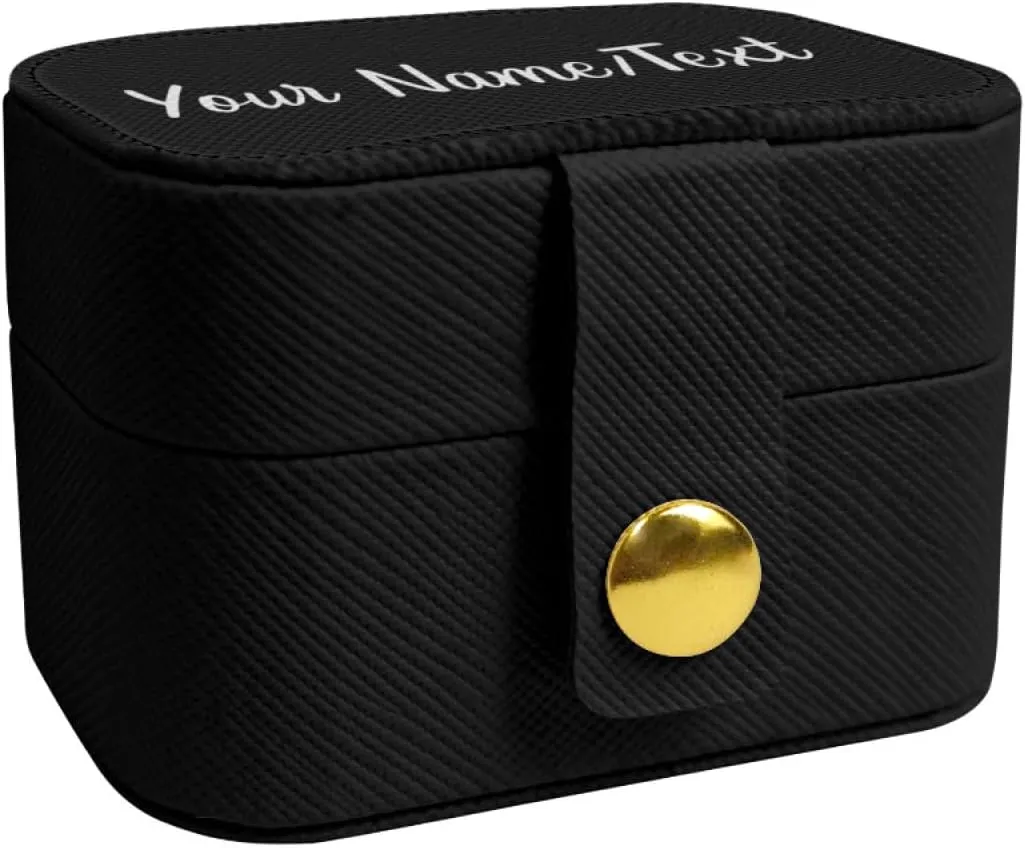 Customized Jewelry Box Gifts for Women Custom Jewelry Travel Case Design Your Own Photo Text Name Personalized Jewelry Organizer Boxs for Valentines Birthday, Black, 2.56 * 1.53 * 1.85in