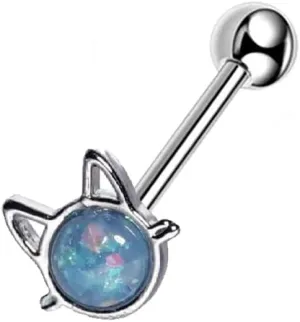 Cute 14G Cat Opal Tongue Rings for Women 316L Surgical Steel Straight Barbell Tongue Ring Tongue Piercing Jewelry