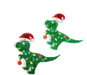 Cute Acrylic Snowman Dinosaur Dangle Earrings Shiny Glitter Winter Snowflake Drop Earrings for Women Christmas Xmas New Year Gifts