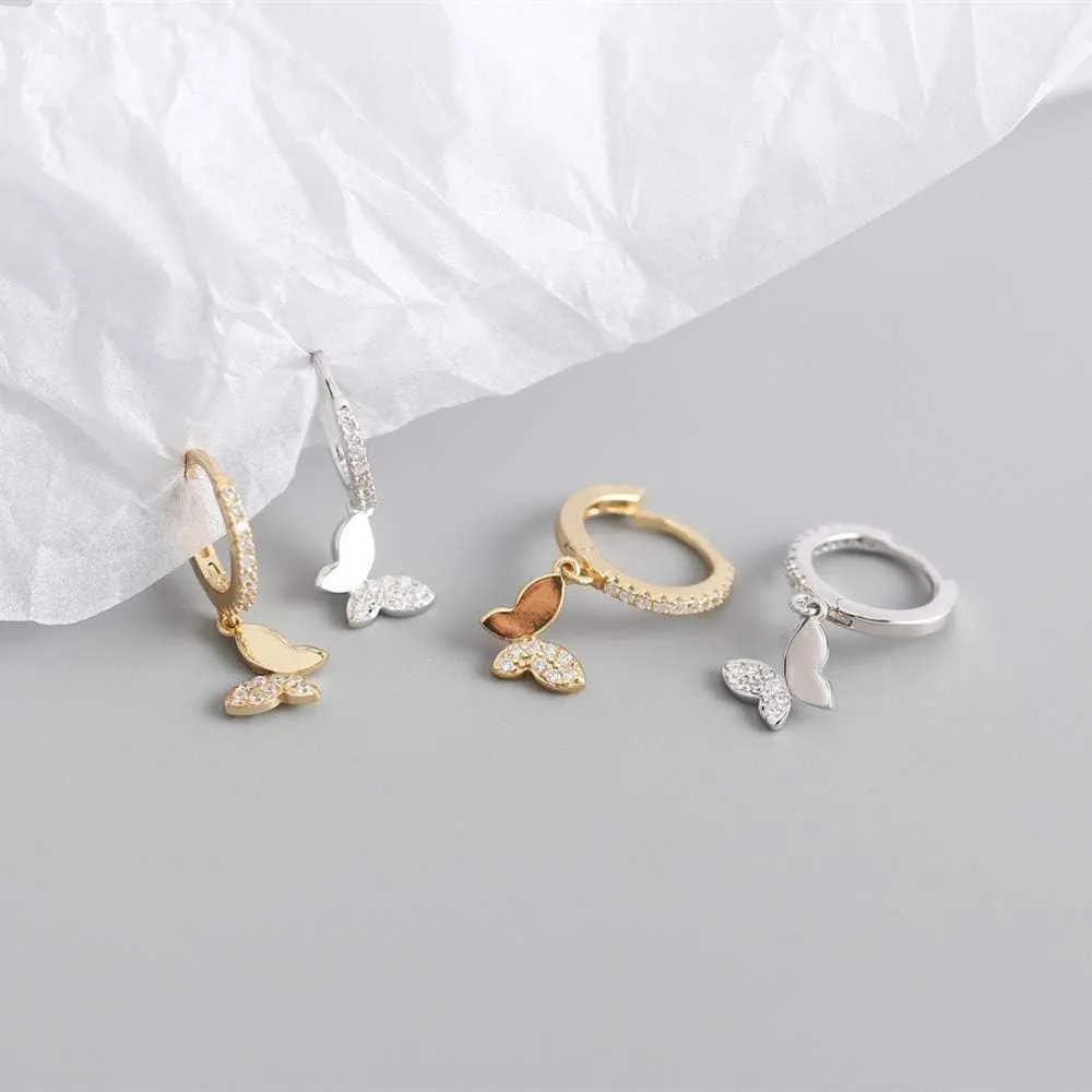 Cute Butterfly Small CZ Cartilage Cuff Hoop Earrings With Tiny Charm Dangle Drop for Women S925 Sterling Silver Dainty Fashion Huggie Hoops Hypoallergenic Fashion Elegant Jewelry Gifts for Daughter Sister Bff