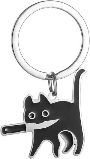 Cute Cat Keychain, Cat Knife Keychain, Unique Metal Keychain, Funny Halloween Christmas Gift For Cat Lovers