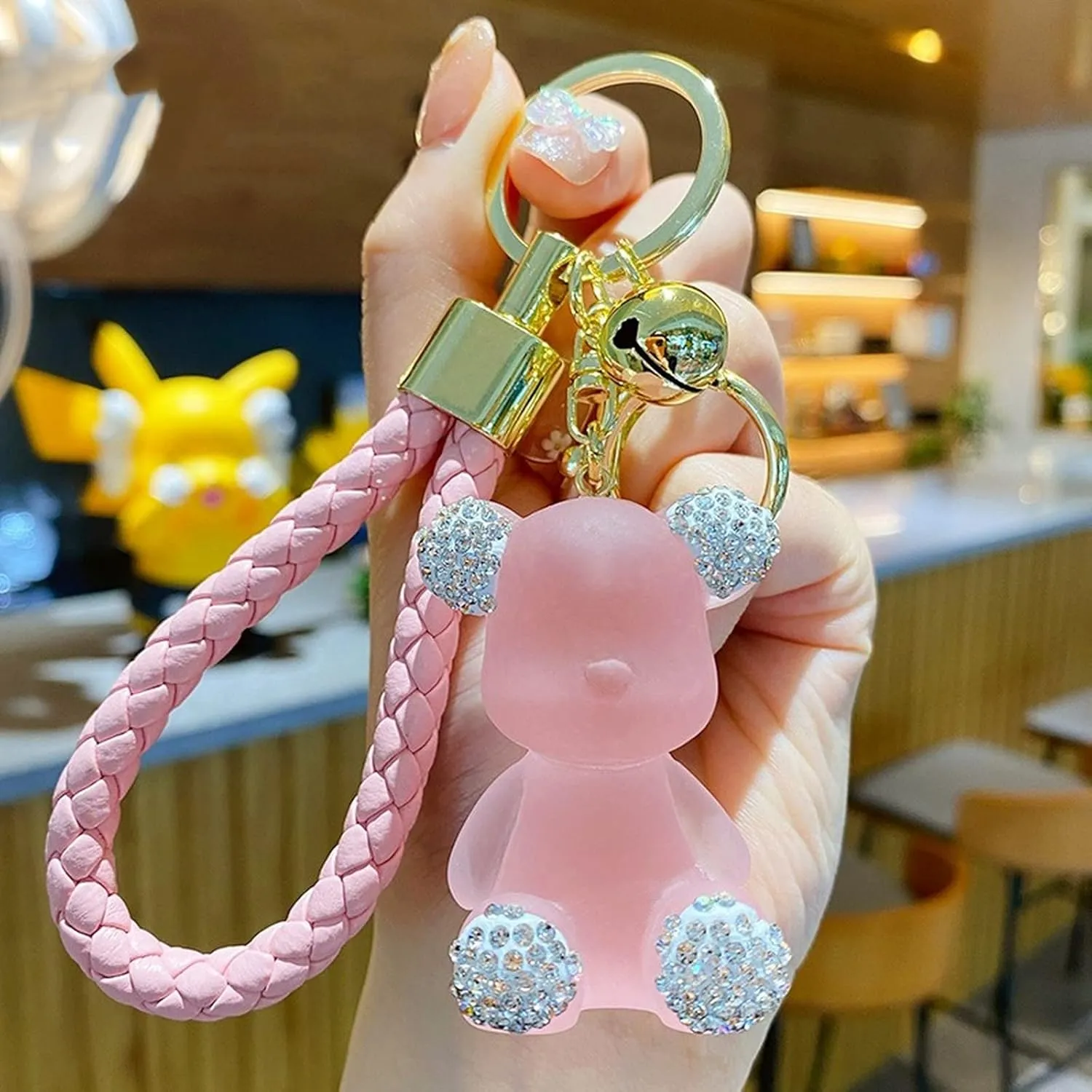 Cute Diamond Bear Keychain Kawaii Keychains Wristlet Strap Wrist Lanyard for Woman Girl