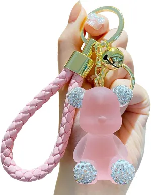 Cute Diamond Bear Keychain Kawaii Keychains Wristlet Strap Wrist Lanyard for Woman Girl